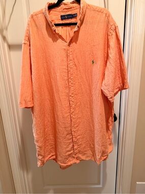 Ralph Lauren Men's Peach Linen Short-Sleeve Button-Front Shirt